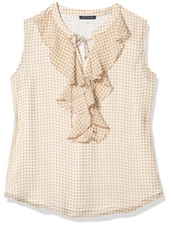 Women's Ruffle Front Sleeveless Woven Blouse