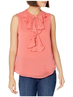 Women's Ruffle Front Sleeveless Woven Blouse