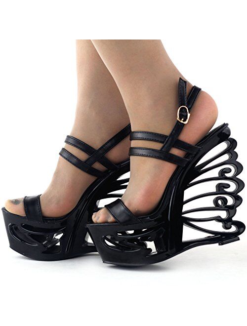 SHOW STORY Sexy Strappy Bride Wedding Wedge Butterfly Heel Sandals Shoes,LF51801