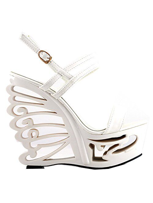 SHOW STORY Sexy Strappy Bride Wedding Wedge Butterfly Heel Sandals Shoes,LF51801