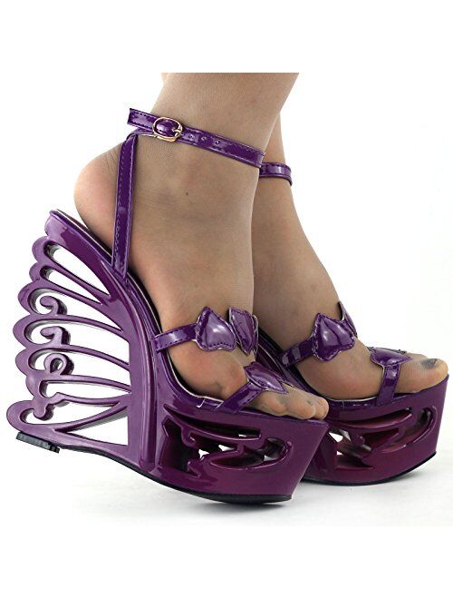 SHOW STORY Fab Heart Shaped Bride Wedge Butterfly Heel Platform Sandals,LF51804