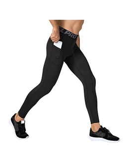 Yuerlian Men's Compression Pants Workout Leggings Training Running Tights Athletic Base Layer Cool Dry Pants with Pocket