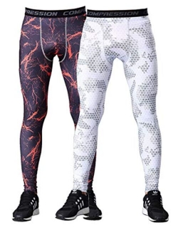 2 Pack Mens Compression Leggings Workout Running Tights with Pockets Cool Dry Baseball Active Sports Gym Pants