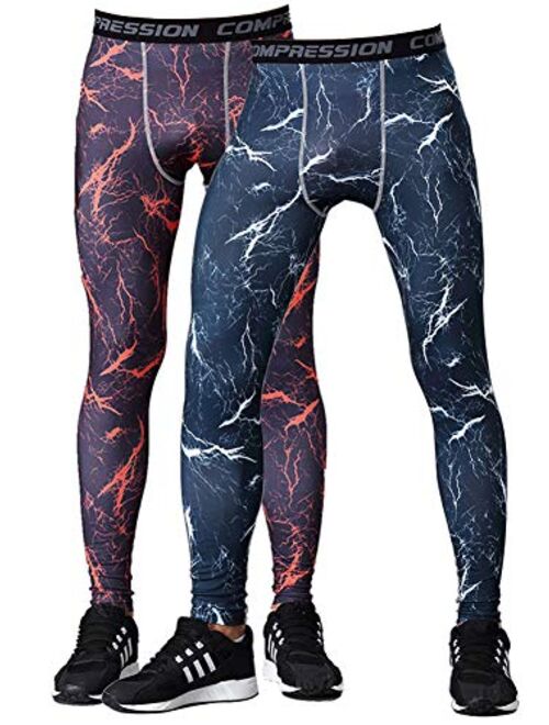 2 Pack Mens Compression Leggings Workout Running Tights with Pockets Cool Dry Baseball Active Sports Gym Pants