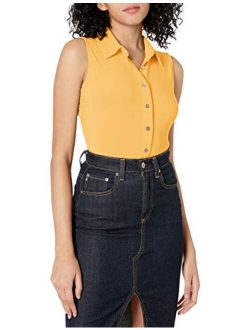 Women's Classic Collared Button Front Sleeveless-Knit Top