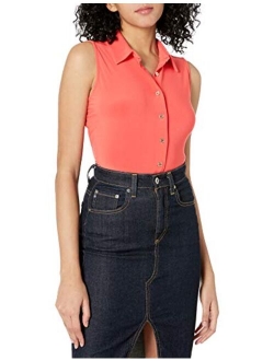 Women's Classic Collared Button Front Sleeveless-Knit Top