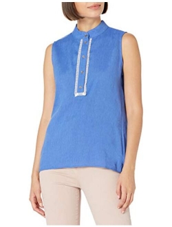 Women's Classic Collared Button Front Sleeveless-Knit Top