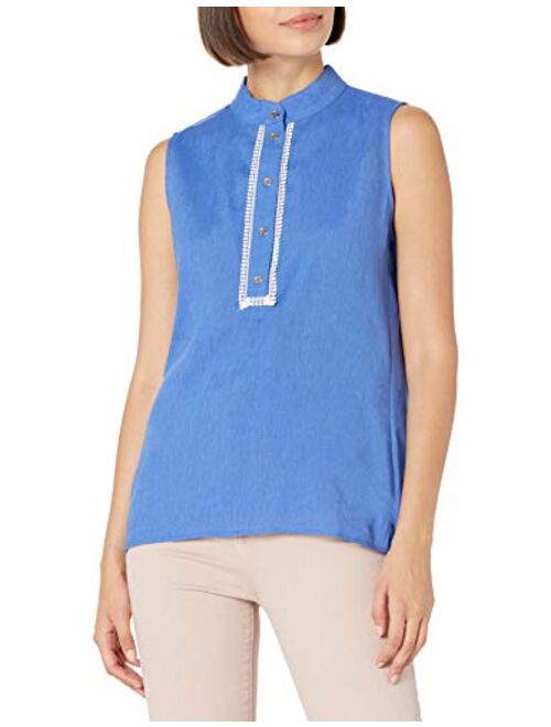 Tommy Hilfiger Women's Classic Collared Button Front Sleeveless-Knit Top