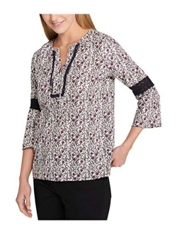 Womens Lace-Detail Knit Blouse