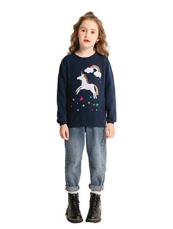 SMILING PINKER Girls Sweater Unicorn Pullover Crew Neck Long Sleeve Cotton Tops Side Split