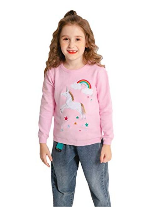 SMILING PINKER Girls Sweater Unicorn Pullover Crew Neck Long Sleeve Cotton Tops Side Split