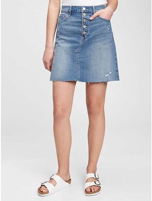 GAP High Rise Distressed Denim Skirt