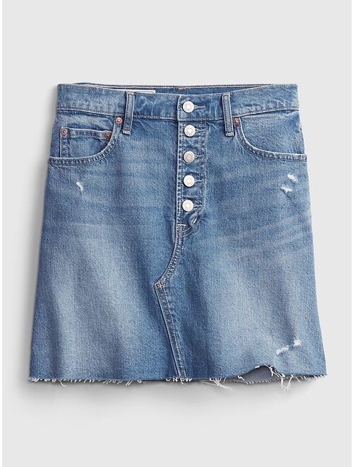 GAP High Rise Distressed Denim Skirt