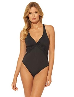 Bleu Rod Beattie Twist & Shout Plunge Drape X-Back Mio One-Piece