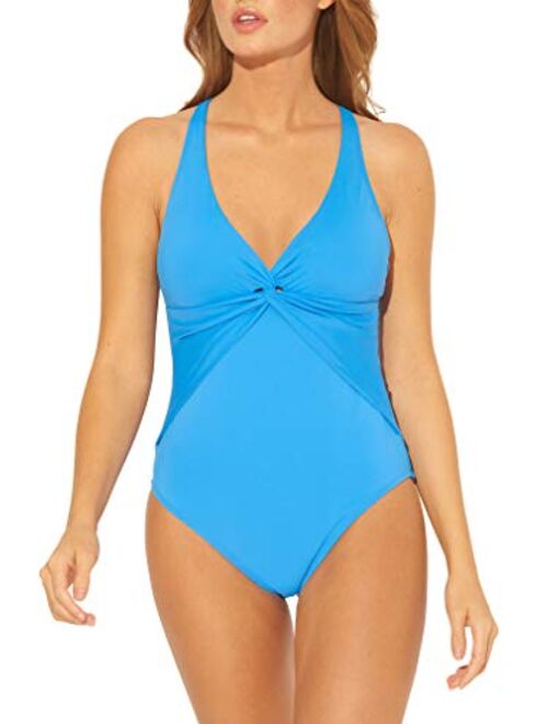 Bleu Rod Beattie Twist & Shout Plunge Drape X-Back Mio One-Piece