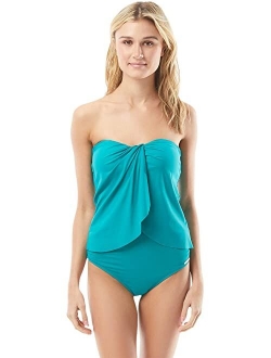 Riviera Solids Draped Bandini Top w/ Soft Cups & Removable Strap