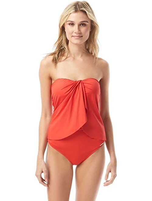 Vince Camuto Riviera Solids Draped Bandini Top w/ Soft Cups & Removable Strap