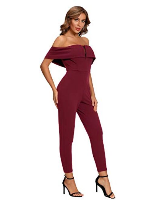 Women's Elegant Off Shoulder High Waist Lace Long Jumpsuit