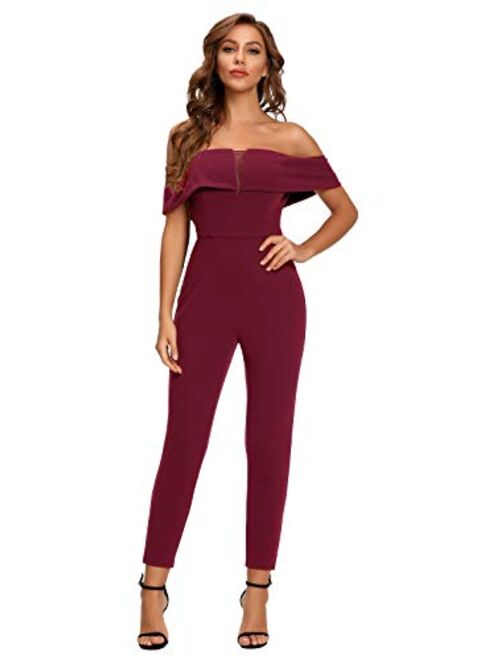 Women's Elegant Off Shoulder High Waist Lace Long Jumpsuit