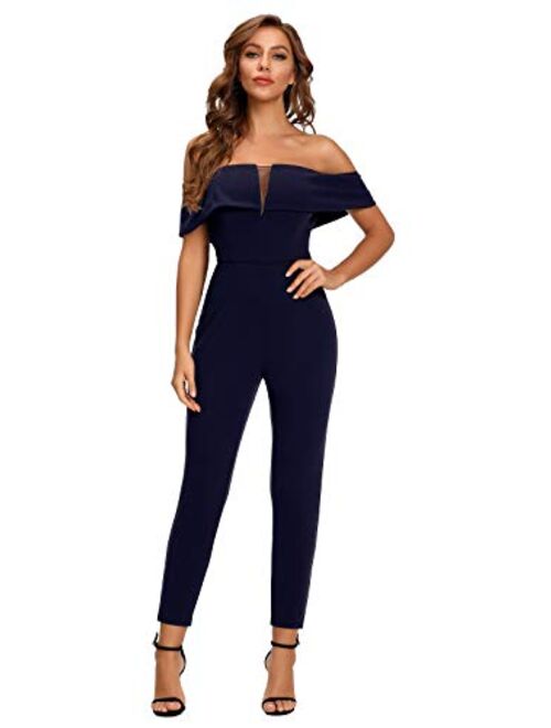 Women's Elegant Off Shoulder High Waist Lace Long Jumpsuit