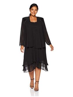 S.L. Fashions Women's Plus Size Embellished Tiered Jacket Dress