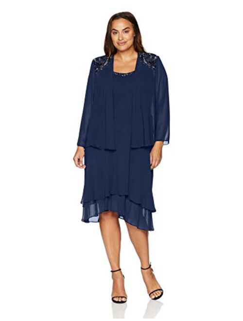 S.L. Fashions Women's Plus Size Embellished Tiered Jacket Dress