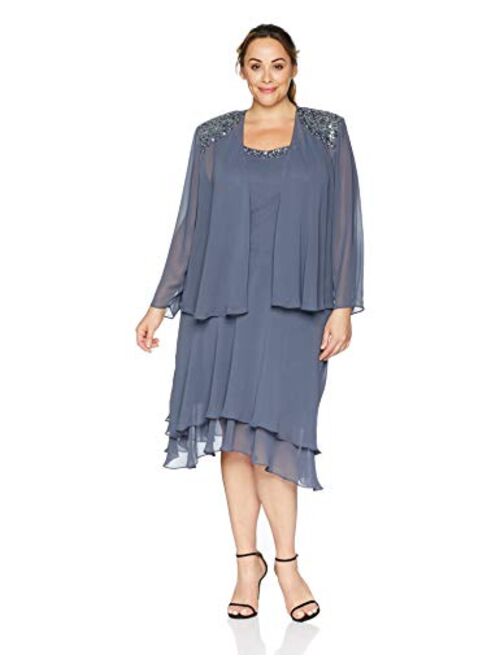 S.L. Fashions Women's Plus Size Embellished Tiered Jacket Dress