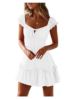 Yobecho Womens Summer Ruffle Sleeve Sweetheart Neckline Printing Dress Mini Dress