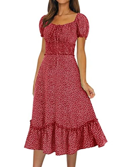 Yobecho Womens Summer Ruffle Sleeve Sweetheart Neckline Printing Dress Mini Dress