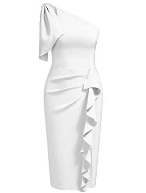 AISIZE Women's Sexy One Shoulder Ruffle Party Bodycon Pencil Dress