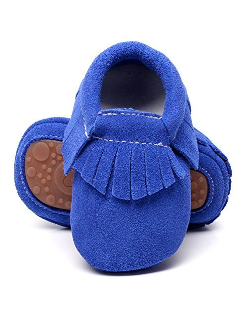 HONGTEYA Leather Baby Moccasins Hard Soled Tassel Crib Toddler Shoes for Boys and Girls