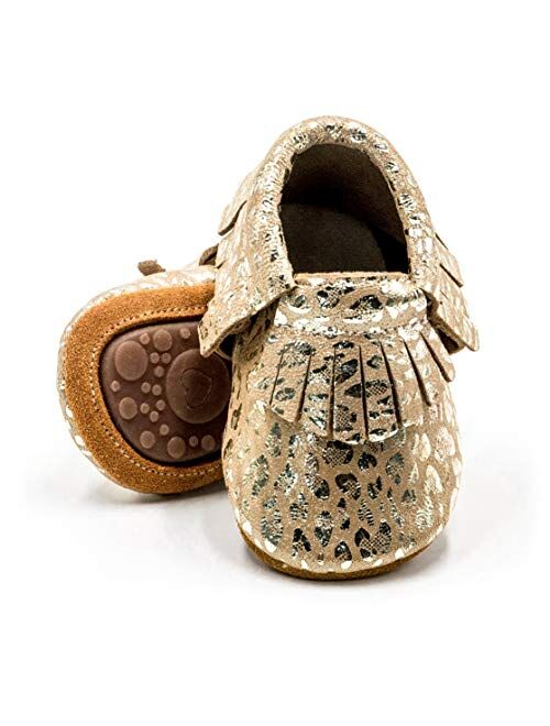 HONGTEYA Leather Baby Moccasins Hard Soled Tassel Crib Toddler Shoes for Boys and Girls