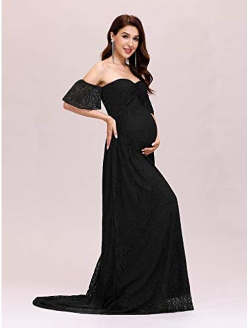 Alisa Pan Women's Off Shoulder Wrapped Ruched Maternity Dress Maxi Party Dress 40009