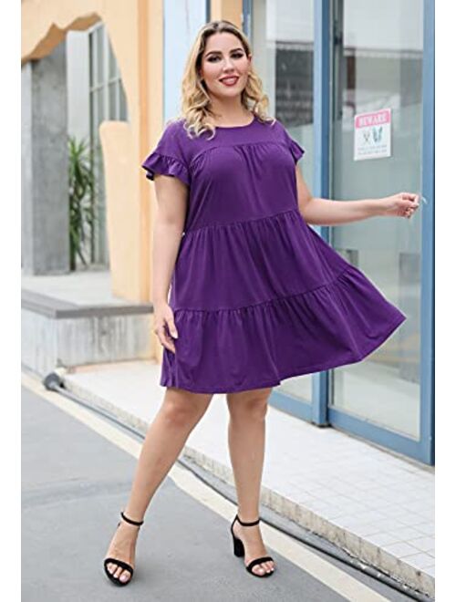 Nemidor Womens Cap Sleeve Plus Size Ruffle Loose Swing Tiered Babydoll Dress NEM267