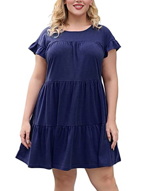 Nemidor Womens Cap Sleeve Plus Size Ruffle Loose Swing Tiered Babydoll Dress NEM267