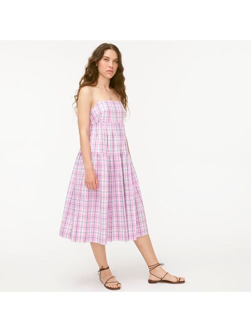 J.Crew Tie-back tiered poplin dress in violet plaid