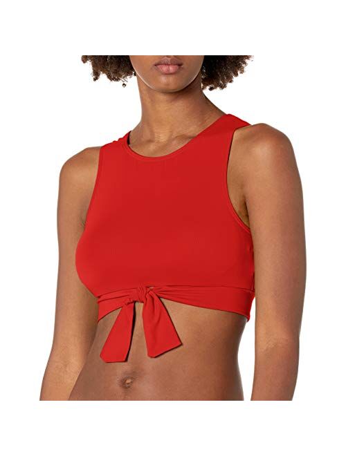 Vince Camuto San Remo Shades High Neck Tie Front Crop Top w/ Removable Soft Cup