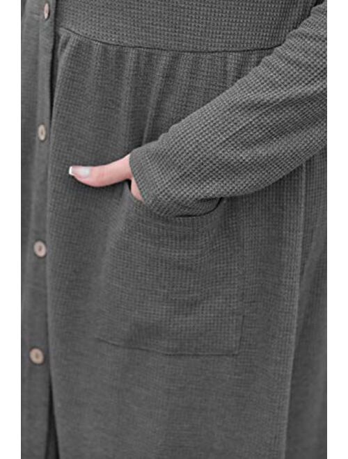 Nemidor Women's Long Sleeve Casual Button Down Midi Loose Dress Plus Size Babydoll Tunic Dress with Pockets NEM256