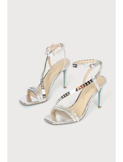 SB-Asher Silver Sequin Ankle Strap High Heel Sandals