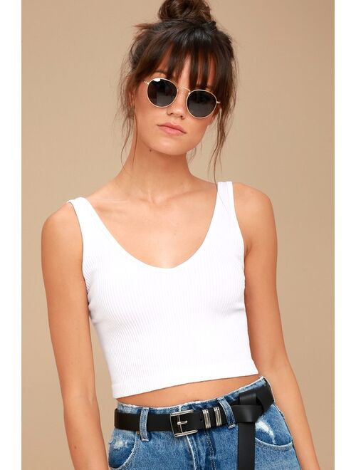 Free People Solid Rib Black Cropped Tank Top