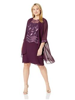 Le Bos Women's Plus Size Embroidered Sequin Jacket Dress