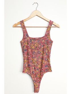 Love in the Garden Mauve Floral Print Mesh Bodysuit