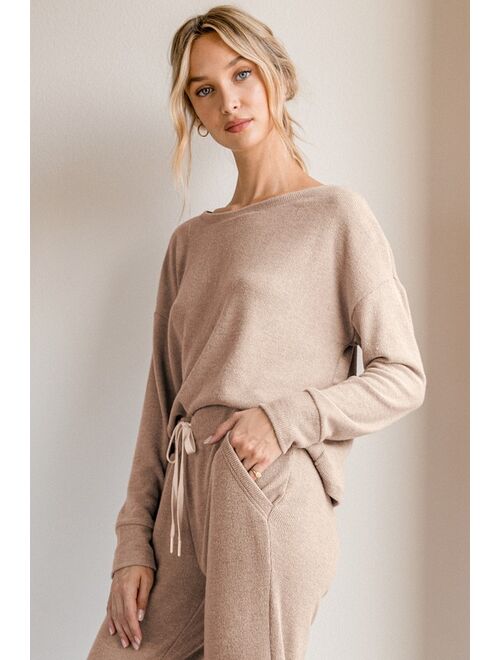 Z Supply Leila Beige Ribbed Long Sleeve Top