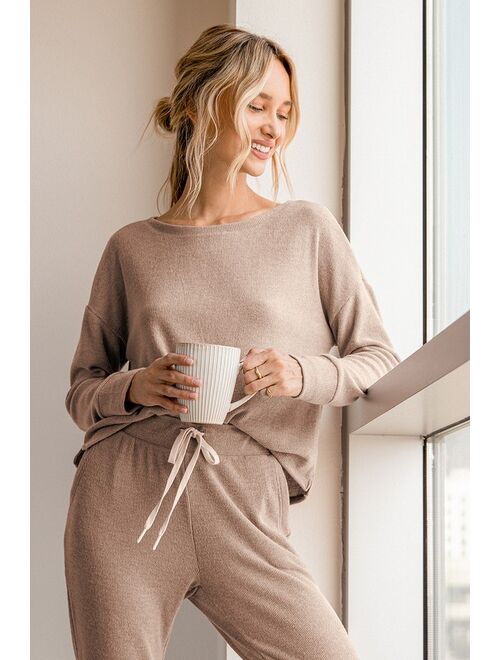 Z Supply Leila Beige Ribbed Long Sleeve Top