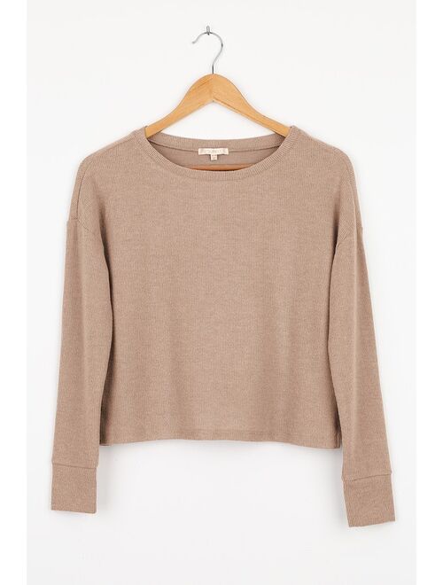 Z Supply Leila Beige Ribbed Long Sleeve Top