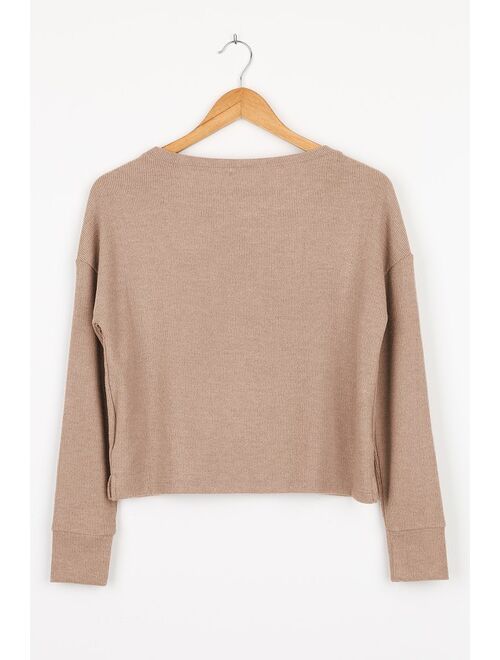 Z Supply Leila Beige Ribbed Long Sleeve Top