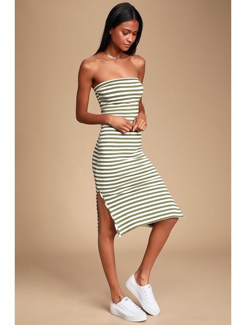 olive green striped dress