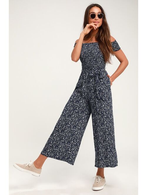 Lulus Behold Red Floral Print Off-the-Shoulder Jumpsuit