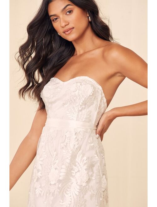 Lulus Be My Someone White Floral Embroidered Strapless Midi Dress