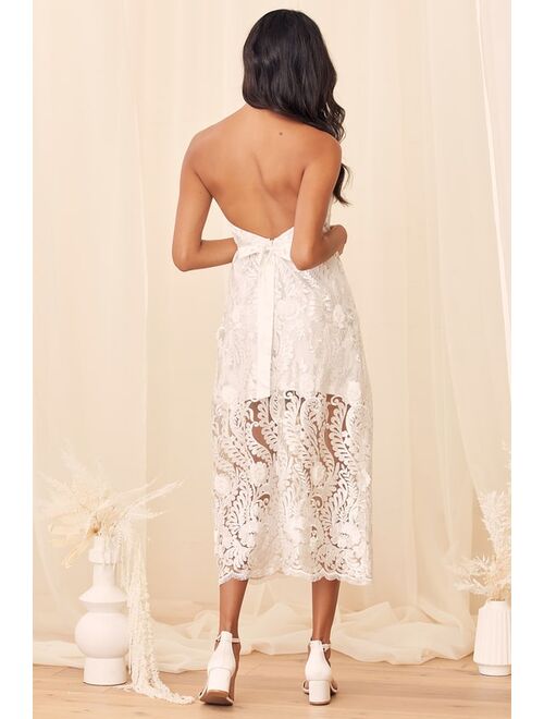 Lulus Be My Someone White Floral Embroidered Strapless Midi Dress